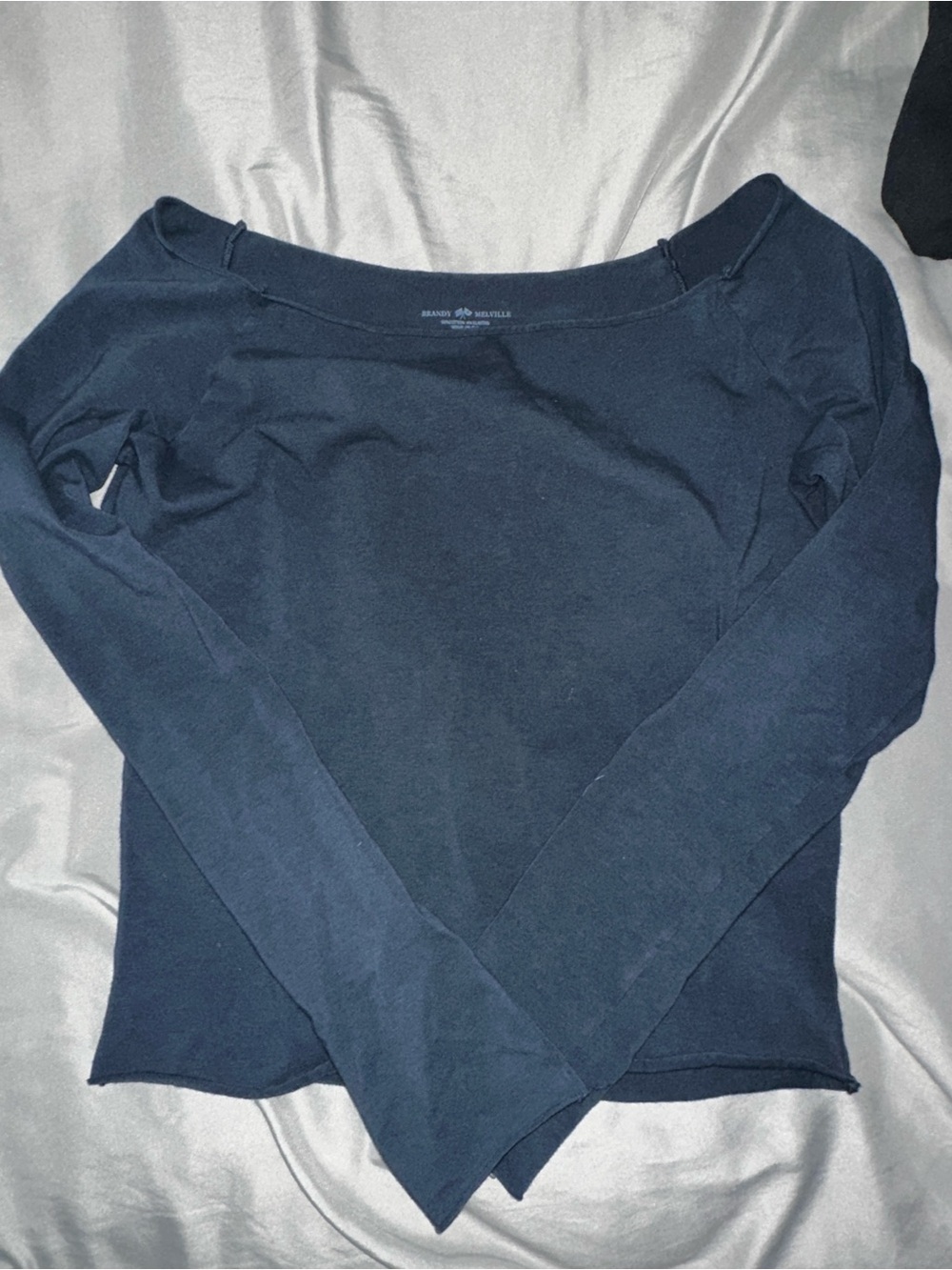 Brandy Melville Navy Off-Shoulder Long Sleeve Top